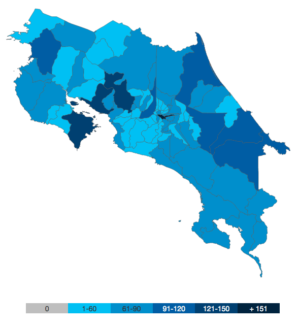 En el 2018 se contabilizaron 768 Proyectos de Acción Social activos. Haga clic en la imagen para abrir el mapa interactivo; al seleccionar cada cantón se desplegarán los nombres y contactos de cada proyecto.